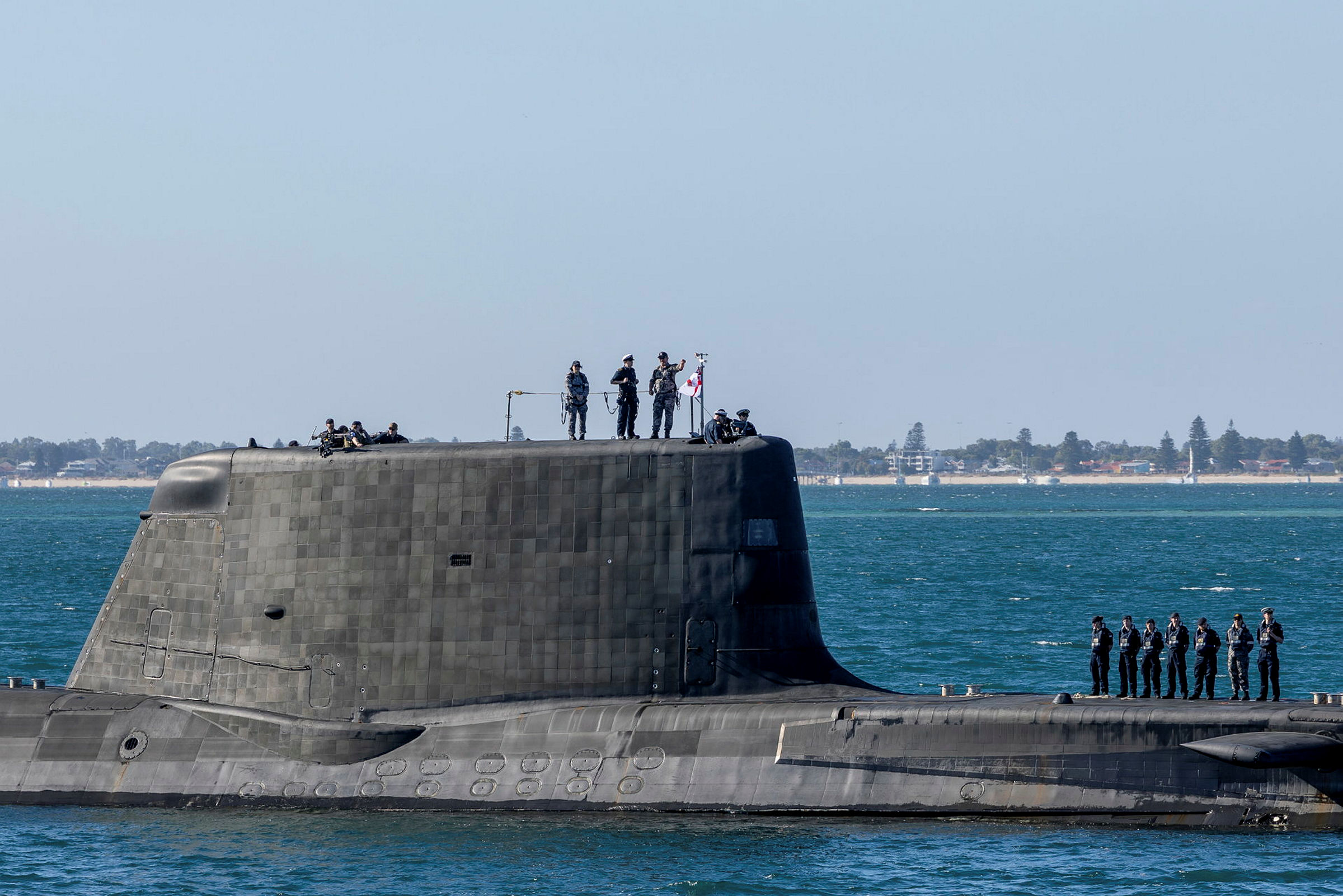The Astute-class submarine HMS Anson arrives at HMAS Stirling in Western Australia for a scheduled Submarine Maintenance Period (SMP).