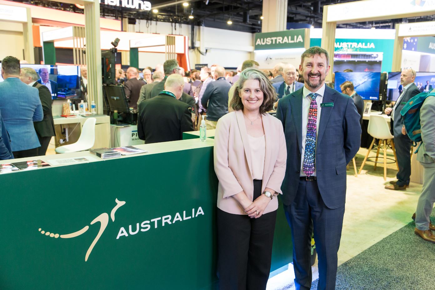 First Assistant Secretary Industry Engagement Michael Howell and Minister-Counsellor (AUKUS), Australian Embassy to the United States, Phoebe Greentree at the Sea-Air-Space Conference.