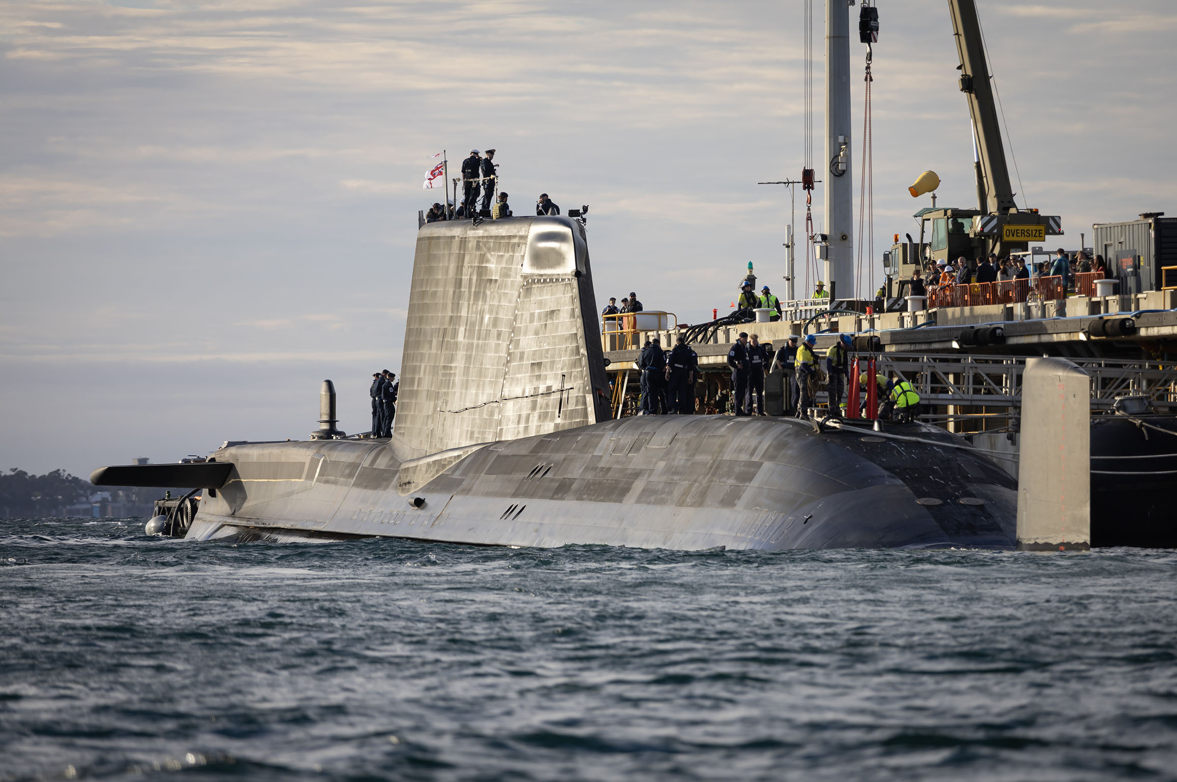 Royal Navy Astute-class submarine, HMS Anson, departs HMAS Stirling following the Submarine Maintenance Period in Western Australia. Image by: LSIS Shaun Chatfield