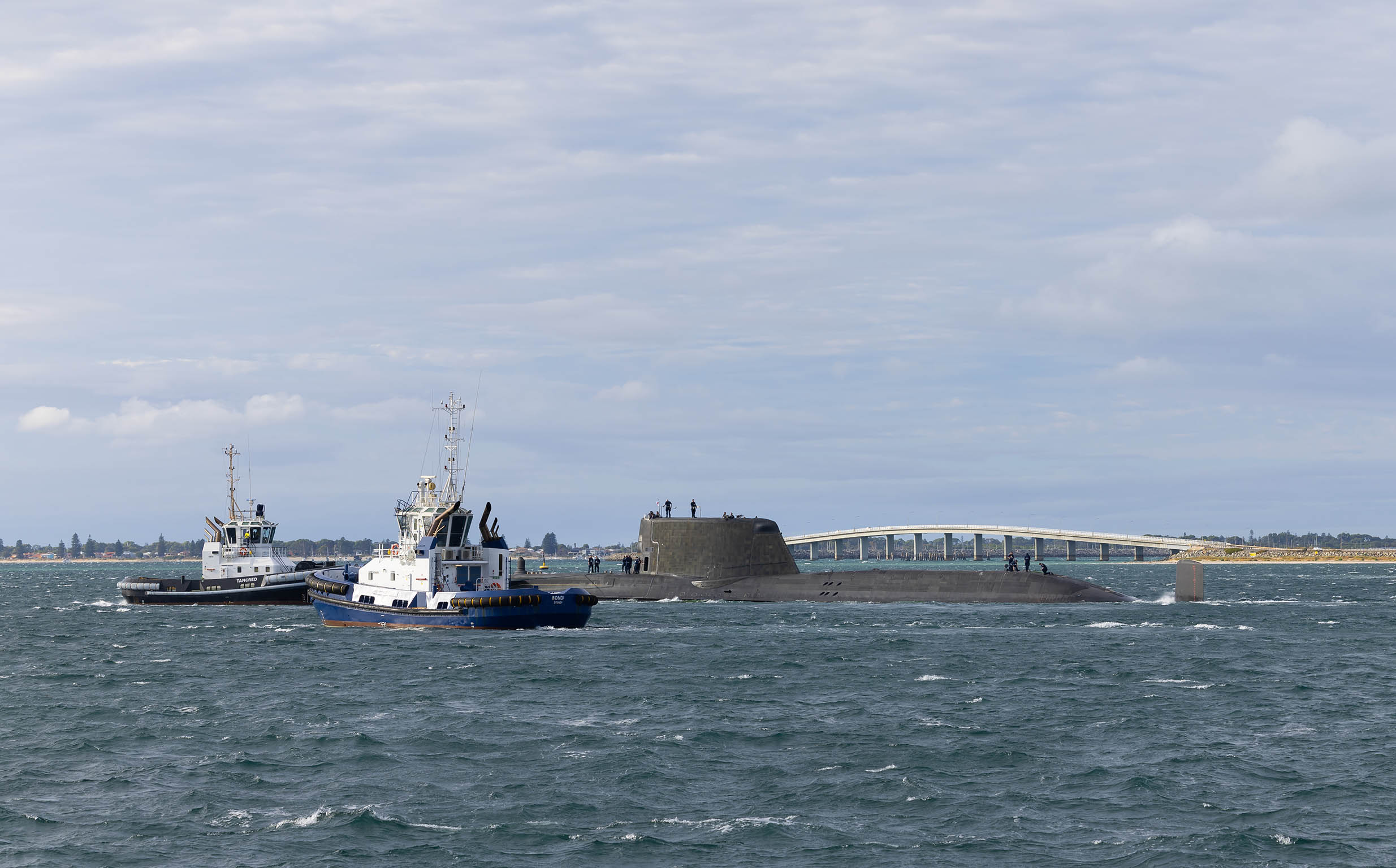 Royal Navy Astute-class submarine, HMS Anson, departs HMAS Stirling following the Submarine Maintenance Period in Western Australia.  Image by: LSIS Shaun Chatfield