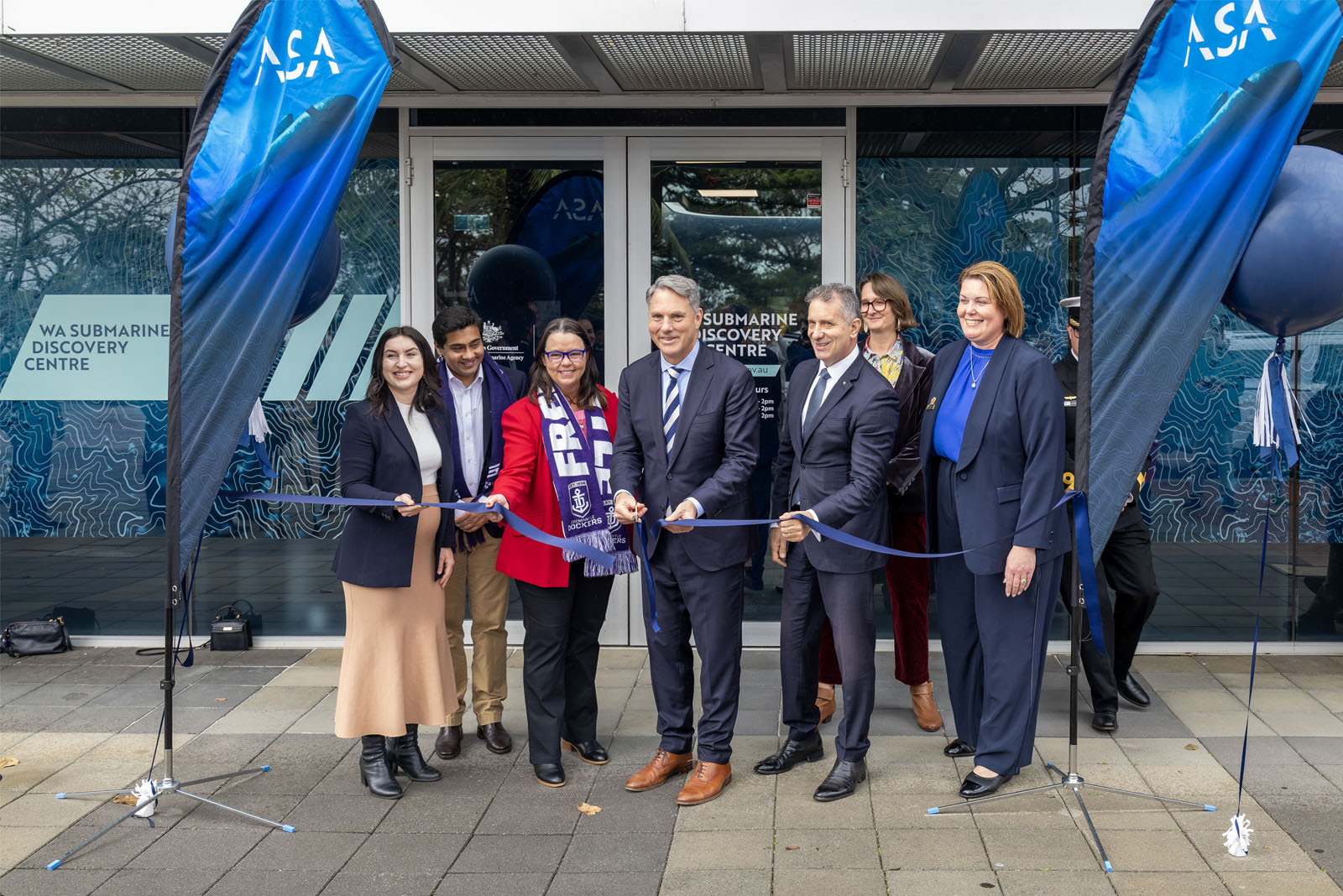 Local, State and Federal Government representatives cut the ribbon for the official opening of the Australian Submarine Agency’s Submarine Discovery Centre in Rockingham, Western Australia.