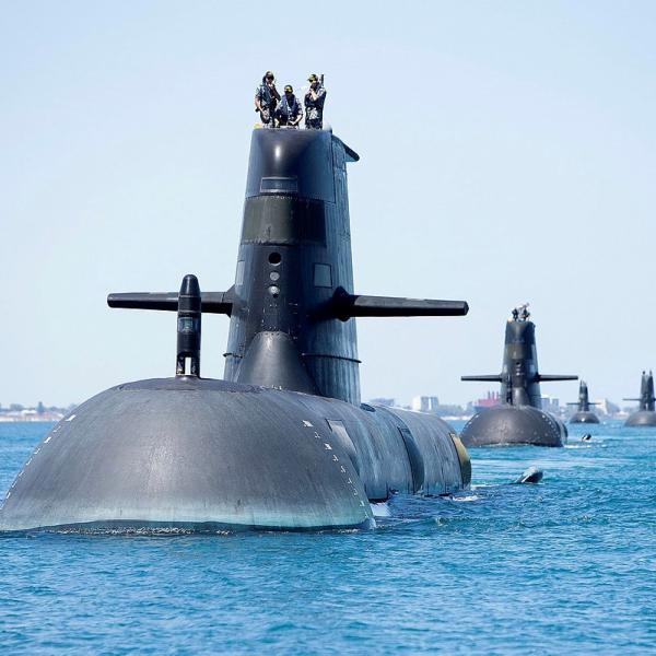 Collins class submarines HMAS Collins, HMAS Farncomb, HMAS Dechaineux and HMAS Sheean in formation while transiting through Cockburn Sound, Western Australia. Collins class submarines are an essential part of Australia’s naval capability.