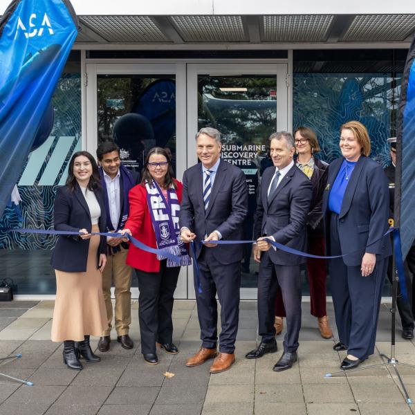 Local, State and Federal Government representatives cut the ribbon for the official opening of the Australian Submarine Agency’s Submarine Discovery Centre in Rockingham, Western Australia.