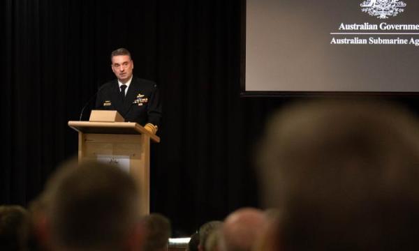 Director-General Australian Submarine Agency Vice Admiral Jonathan Mead, AO RAN speaking at the Australian Submarine Agency launch in Canberra.