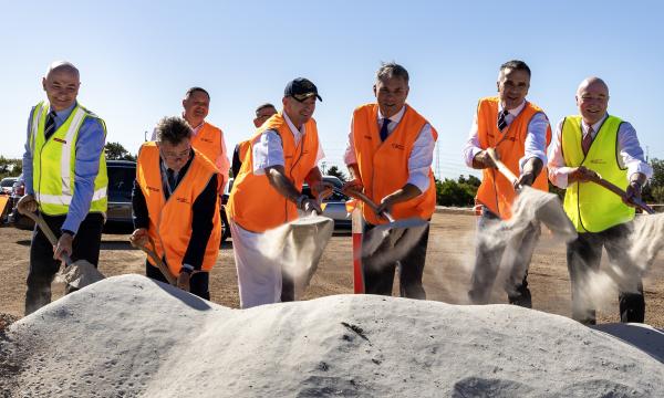 Dignitaries turn the sod to mark the commencement of the construction of the Skills and Training Academy building at the Osborne Ship Building Yard in Adelaide, South Australia. (L-R) Delivery Director SSN AUKUS (CoA) Mr Jim Cuthill; Managing Director and Chief Executive Officer of ASC Pty Ltd. Stuart Wiley; Director-General, Australian Submarine Agency Vice Admiral Jonathon Mead, AO, RAN; Deputy Prime Minister and Minister for Defence, the Hon Richard Marles MP; Premier of South Australia, The Hon Peter Ma