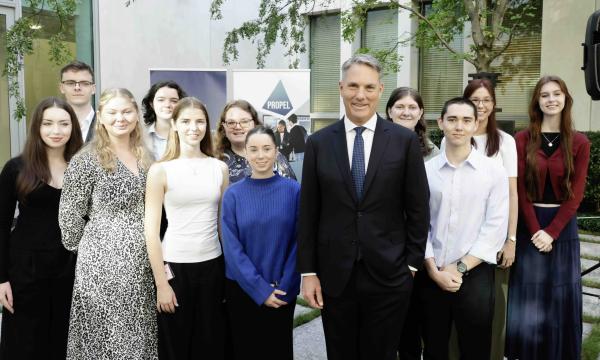 Deputy Prime Minister Richard Marles with Propel scholars at the program’s official launch at Parliament House, Canberra.