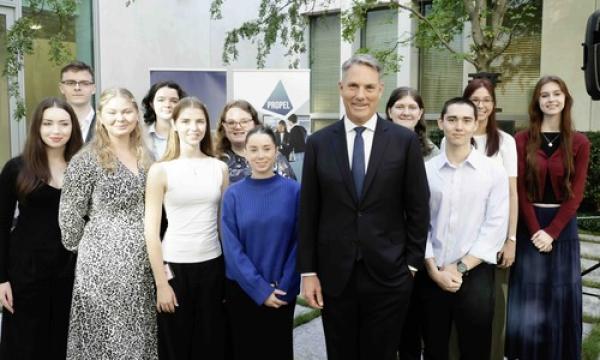 Deputy Prime Minister Richard Marles with Propel scholars at the program’s official launch at Parliament House, Canberra.