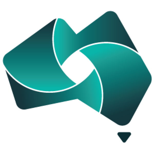 Logo with teal abstract shapes